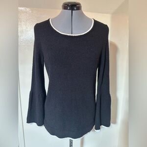 Calvin Klein Black Knit Bell Sleeve Top White Trim Size Smal
